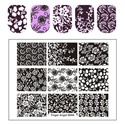 Finger Angel Lace Flower Leaves seeria küünte stantsimisplaadid roositempli kujutis roostevabast terasest küünte kunsti malli maniküüri tööriistad