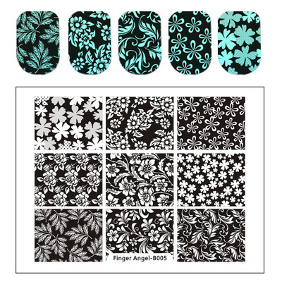 Finger Angel Lace Flower Leaves seeria küünte stantsimisplaadid roositempli kujutis roostevabast terasest küünte kunsti malli maniküüri tööriistad