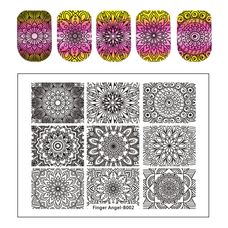 Finger Angel Lace Flower Leaves seeria küünte stantsimisplaadid roositempli kujutis roostevabast terasest küünte kunsti malli maniküüri tööriistad