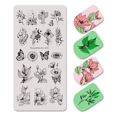 6*12 εκ. Πλάκες σφράγισης νυχιών Flower Butterfly Cactus Grass Leaves Image Template Stencil Nail Art από ανοξείδωτο ατσάλι XL-035