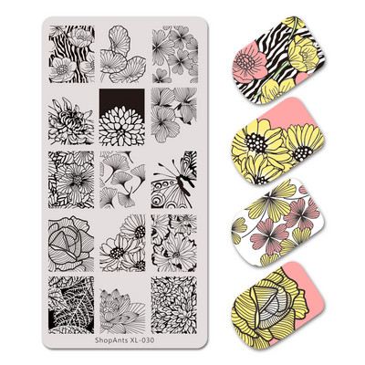 6 * 12 cm nagų štampavimo plokštės Gėlių drugelio kaktuso žolės lapai vaizdas Nerūdijančio plieno nagų dailės trafareto šablonas XL-035