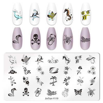 Πρότυπο μανικιούρ 1 τεμ. Ocean Animal Nail Art Stamping Plate Fish Dog Flower strip Anchor Image Stencils for Nails Stamp Tools Tools