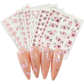 1PC Стикери за нокти Смесена партида Розово цвете 3D релефни стикери за нокти Направи си сам ръчно изработени стикери за нокти
