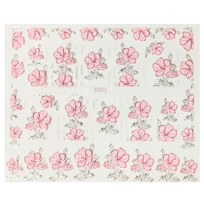 1PC naljepnica za nokte Miješana serija 3D reljefnih naljepnica s ružičastim cvijetom za nokte Ručno izrađene naljepnice za nokte