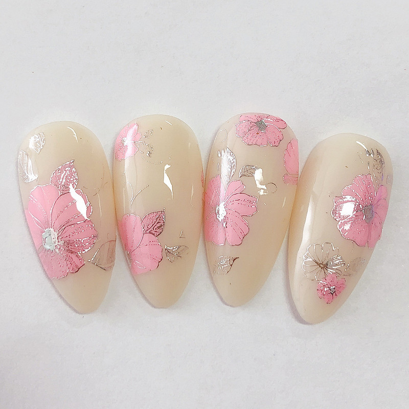 1PC naljepnica za nokte Miješana serija 3D reljefnih naljepnica s ružičastim cvijetom za nokte Ručno izrađene naljepnice za nokte