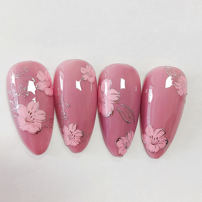 1PC naljepnica za nokte Miješana serija 3D reljefnih naljepnica s ružičastim cvijetom za nokte Ručno izrađene naljepnice za nokte