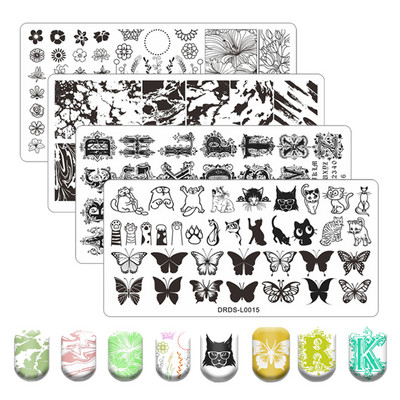 Πλάκα σφράγισης νυχιών πεταλούδας γάτας Lace Letter Line Nail Art Design Πρότυπο εκτύπωσης μελανιού Render Εργαλείο μανικιούρ από ανοξείδωτο ατσάλι
