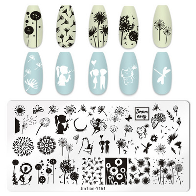1 tk küünte stantsimisplaadid, lillelehe tiigri kujutis, küünte disain, küünte kunsti šabloonid, maniküüri tööriistad, mall