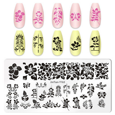 1 tk küünte stantsimisplaadid, lillelehe tiigri kujutis, küünte disain, küünte kunsti šabloonid, maniküüri tööriistad, mall