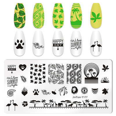 1 tk küünte stantsimisplaadid, lillelehe tiigri kujutis, küünte disain, küünte kunsti šabloonid, maniküüri tööriistad, mall