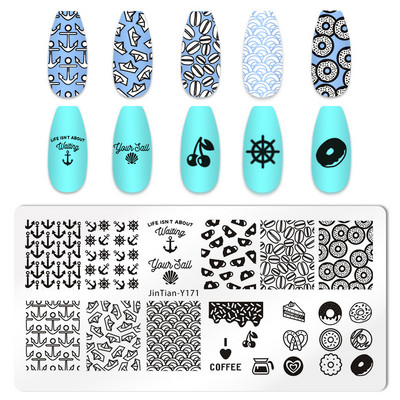 1 tk küünte stantsimisplaadid, lillelehe tiigri kujutis, küünte disain, küünte kunsti šabloonid, maniküüri tööriistad, mall