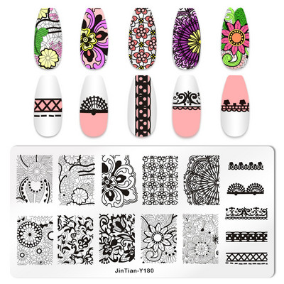 1 tk küünte stantsimisplaadid, lillelehe tiigri kujutis, küünte disain, küünte kunsti šabloonid, maniküüri tööriistad, mall