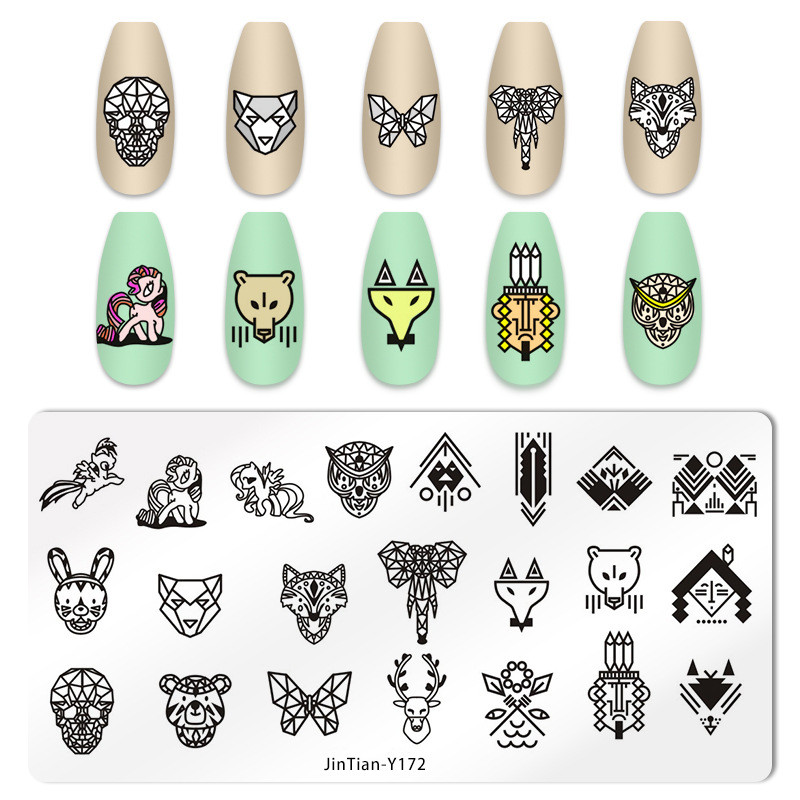 1 tk küünte stantsimisplaadid, lillelehe tiigri kujutis, küünte disain, küünte kunsti šabloonid, maniküüri tööriistad, mall