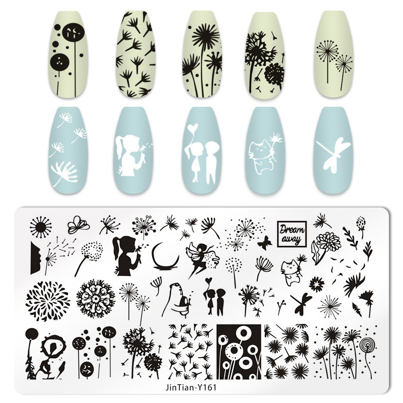 1 tk küünte stantsimisplaadid, lillelehe tiigri kujutis, küünte disain, küünte kunsti šabloonid, maniküüri tööriistad, mall