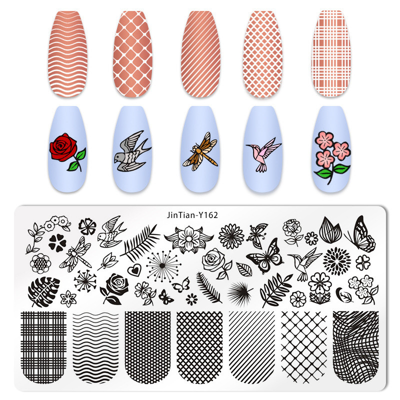 1 tk küünte stantsimisplaadid, lillelehe tiigri kujutis, küünte disain, küünte kunsti šabloonid, maniküüri tööriistad, mall