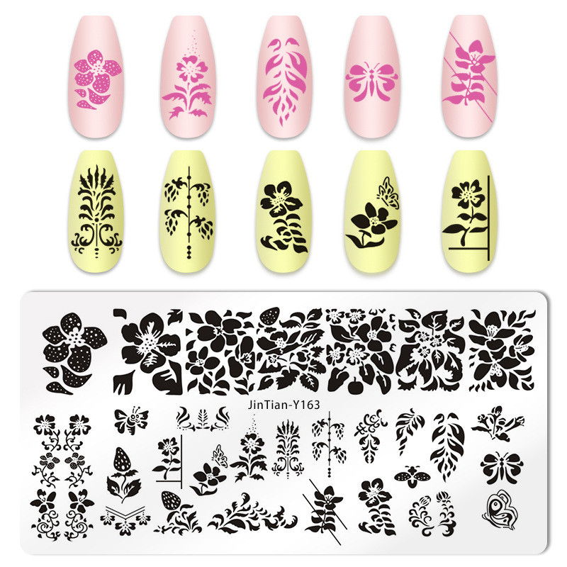 1 tk küünte stantsimisplaadid, lillelehe tiigri kujutis, küünte disain, küünte kunsti šabloonid, maniküüri tööriistad, mall