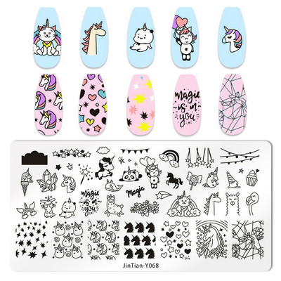 1db aranyos kutya körömbélyegző lemezek Love Four Leaves lóhere egyszarvú köröm sablonok állati leopárd körömdíszítő mintás sablonok