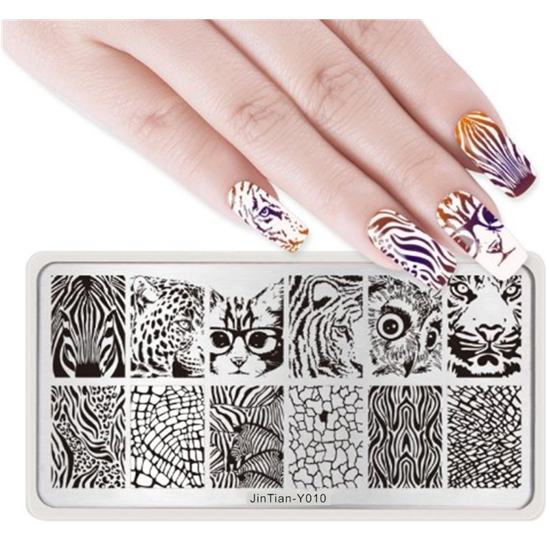 15 kujundust tembeldavad plaadid Tiigrisebra Madu Trükis Loomakujutis Roostevabast terasest küünekunsti šabloon Tekstuur maniküüri kaunistused