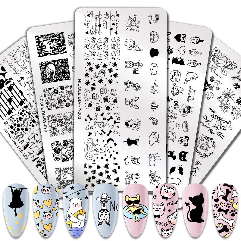 15 kujundust tembeldavad plaadid Tiigrisebra Madu Trükis Loomakujutis Roostevabast terasest küünekunsti šabloon Tekstuur maniküüri kaunistused