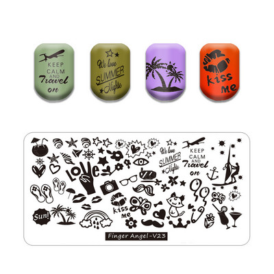 Πλάκα για σφράγιση νυχιών φύλλων φοίνικα Πρότυπα σφραγίδας νυχιών με λωρίδες λουλουδιών φύλλα floral εκτύπωσης στένσιλ γραμμή δαντέλας γράμμα κρανίο πόκερ