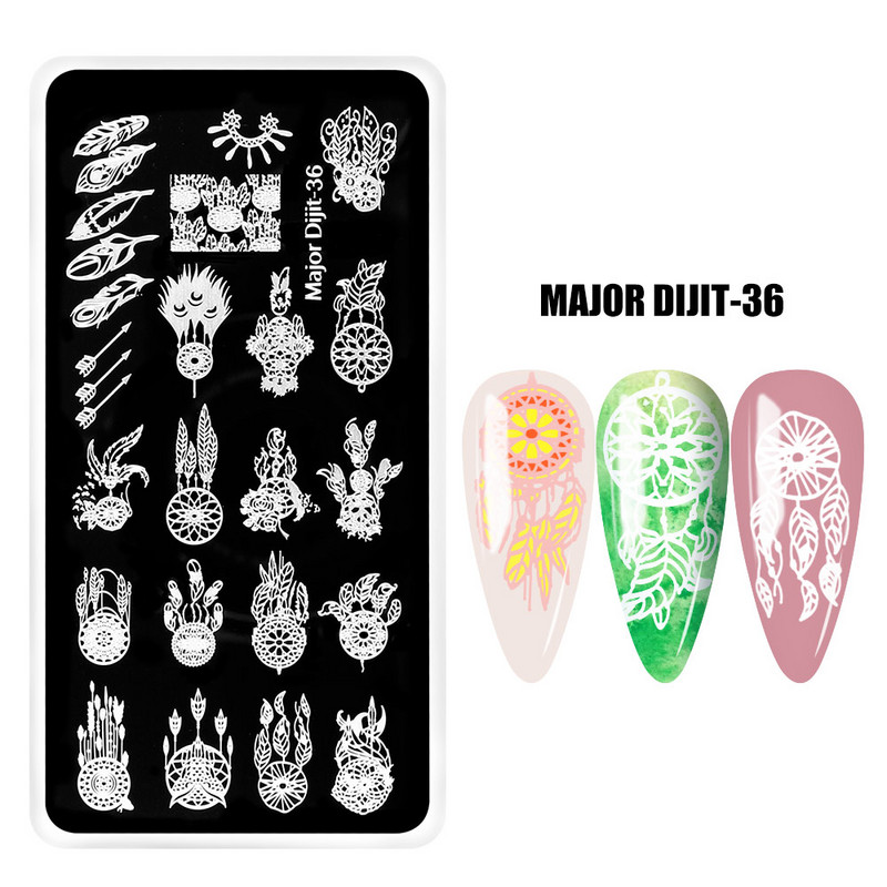 Major Dijit Dream Catcher Nail Stamping Ploče 3D Flower Owl Pattern Nail Art Predložak Slika Ploče Šablone Nails Alati 31-40