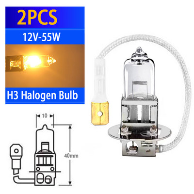 2PCS H3 DC 12V 55W Халогенни светлини Прозрачно стъкло отпред за крушки за мъгла Фарове Лампи за фарове Топла бяла кола Стайлинг Паркинг 4300K Auto 1PCS