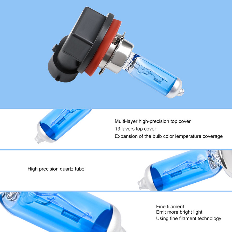 H11 6000k Super bijela žarulja za halogena svjetla 12v 55w Žarulja za prednja svjetla za automobil H11 Bijela halogena žarulja za prednja svjetla Dodaci za automobil