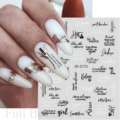 Mustvalgete tähtedega küünekleebis Abstraktne kunst Sõnad Silt 3D Disain Liugurid Graffiti Joone Kleebised Foolium maniküüri tarvikud