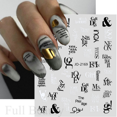 Mustvalgete tähtedega küünekleebis Abstraktne kunst Sõnad Silt 3D Disain Liugurid Graffiti Joone Kleebised Foolium maniküüri tarvikud