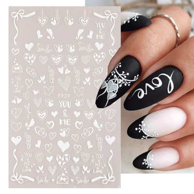 Mustvalgete tähtedega küünekleebis Abstraktne kunst Sõnad Silt 3D Disain Liugurid Graffiti Joone Kleebised Foolium maniküüri tarvikud