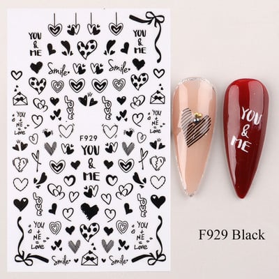 Mustvalgete tähtedega küünekleebis Abstraktne kunst Sõnad Silt 3D Disain Liugurid Graffiti Joone Kleebised Foolium maniküüri tarvikud