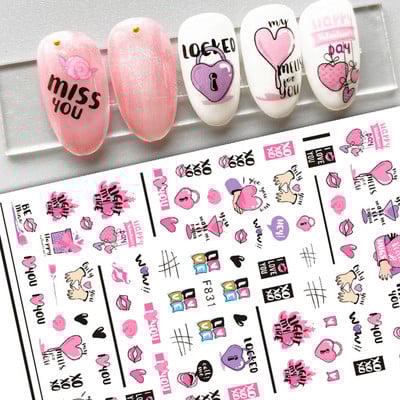 Mustvalgete tähtedega küünekleebis Abstraktne kunst Sõnad Silt 3D Disain Liugurid Graffiti Joone Kleebised Foolium maniküüri tarvikud