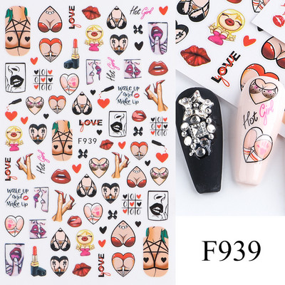 Mustvalgete tähtedega küünekleebis Abstraktne kunst Sõnad Silt 3D Disain Liugurid Graffiti Joone Kleebised Foolium maniküüri tarvikud