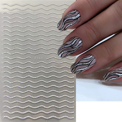 Mustvalgete tähtedega küünekleebis Abstraktne kunst Sõnad Silt 3D Disain Liugurid Graffiti Joone Kleebised Foolium maniküüri tarvikud