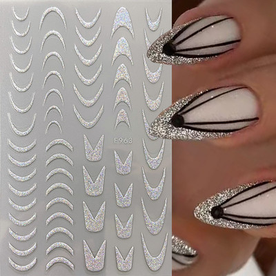 Mustvalgete tähtedega küünekleebis Abstraktne kunst Sõnad Silt 3D Disain Liugurid Graffiti Joone Kleebised Foolium maniküüri tarvikud