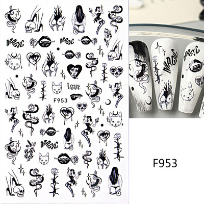 Mustvalgete tähtedega küünekleebis Abstraktne kunst Sõnad Silt 3D Disain Liugurid Graffiti Joone Kleebised Foolium maniküüri tarvikud