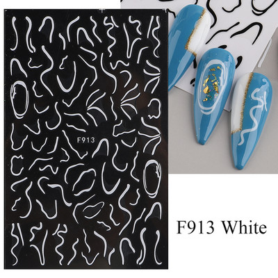 Mustvalgete tähtedega küünekleebis Abstraktne kunst Sõnad Silt 3D Disain Liugurid Graffiti Joone Kleebised Foolium maniküüri tarvikud