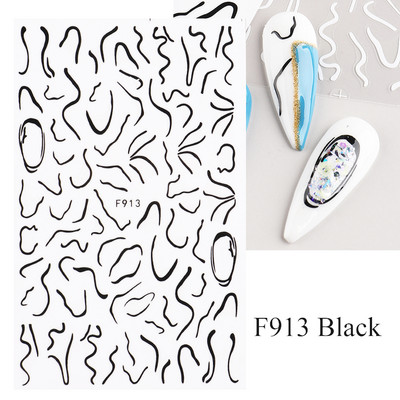 Mustvalgete tähtedega küünekleebis Abstraktne kunst Sõnad Silt 3D Disain Liugurid Graffiti Joone Kleebised Foolium maniküüri tarvikud