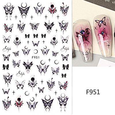 Mustvalgete tähtedega küünekleebis Abstraktne kunst Sõnad Silt 3D Disain Liugurid Graffiti Joone Kleebised Foolium maniküüri tarvikud