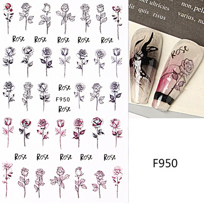 Mustvalgete tähtedega küünekleebis Abstraktne kunst Sõnad Silt 3D Disain Liugurid Graffiti Joone Kleebised Foolium maniküüri tarvikud