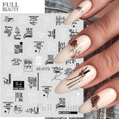 Must-valgete tähtedega küünekleebised 3D-grafiti abstraktne võlu joon, silt Kunst Sõnad liugur Disain Holograafilised kleebised maniküür CHJO