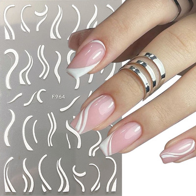 Must-valgete tähtedega küünekleebised 3D-grafiti abstraktne võlu joon, silt Kunst Sõnad liugur Disain Holograafilised kleebised maniküür CHJO