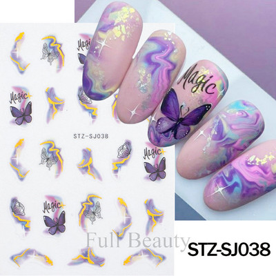 Must-valgete tähtedega küünekleebised 3D-grafiti abstraktne võlu joon, silt Kunst Sõnad liugur Disain Holograafilised kleebised maniküür CHJO