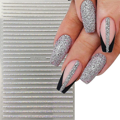 Must-valgete tähtedega küünekleebised 3D-grafiti abstraktne võlu joon, silt Kunst Sõnad liugur Disain Holograafilised kleebised maniküür CHJO