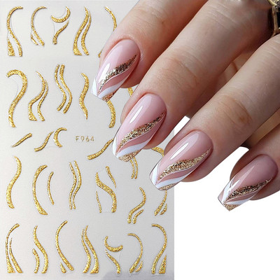 Must-valgete tähtedega küünekleebised 3D-grafiti abstraktne võlu joon, silt Kunst Sõnad liugur Disain Holograafilised kleebised maniküür CHJO