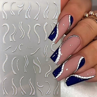 Must-valgete tähtedega küünekleebised 3D-grafiti abstraktne võlu joon, silt Kunst Sõnad liugur Disain Holograafilised kleebised maniküür CHJO