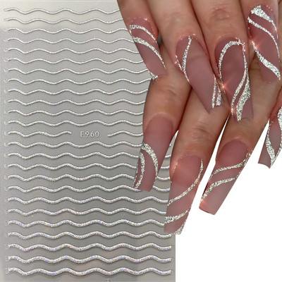 Must-valgete tähtedega küünekleebised 3D-grafiti abstraktne võlu joon, silt Kunst Sõnad liugur Disain Holograafilised kleebised maniküür CHJO