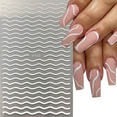 Must-valgete tähtedega küünekleebised 3D-grafiti abstraktne võlu joon, silt Kunst Sõnad liugur Disain Holograafilised kleebised maniküür CHJO