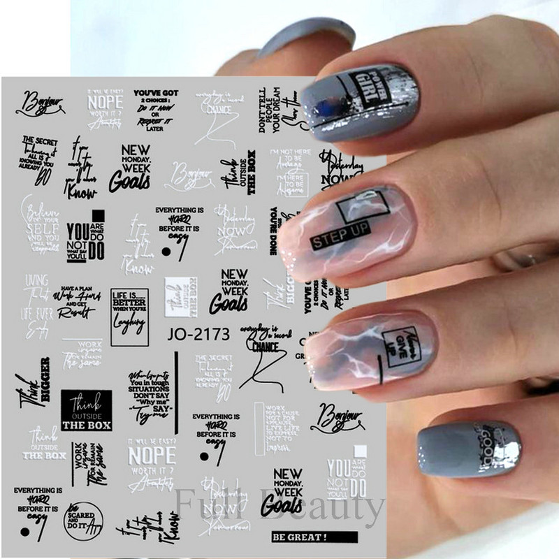 Must-valgete tähtedega küünekleebised 3D-grafiti abstraktne võlu joon, silt Kunst Sõnad liugur Disain Holograafilised kleebised maniküür CHJO