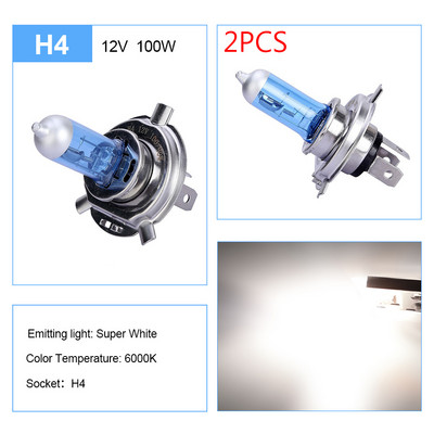 2Pcs  H4 Led 100W 12V Super White Car Head Light Halogen Bulb 6000K Car Accessories headlight bulbs 55W 4300K Car Styling